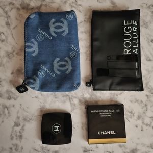 Authentic Chanel MIROIR DOUBLE FACETTES DUO and a Denim & Black cosmetic pouch